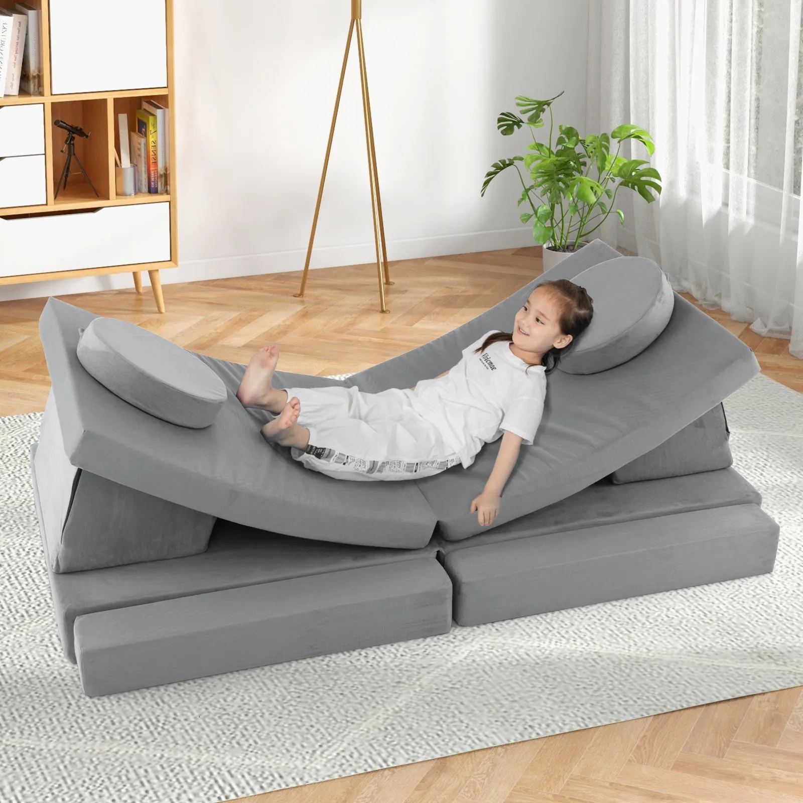 8-Piece Kids Play Couch Sofa with Portable Handle-Gray