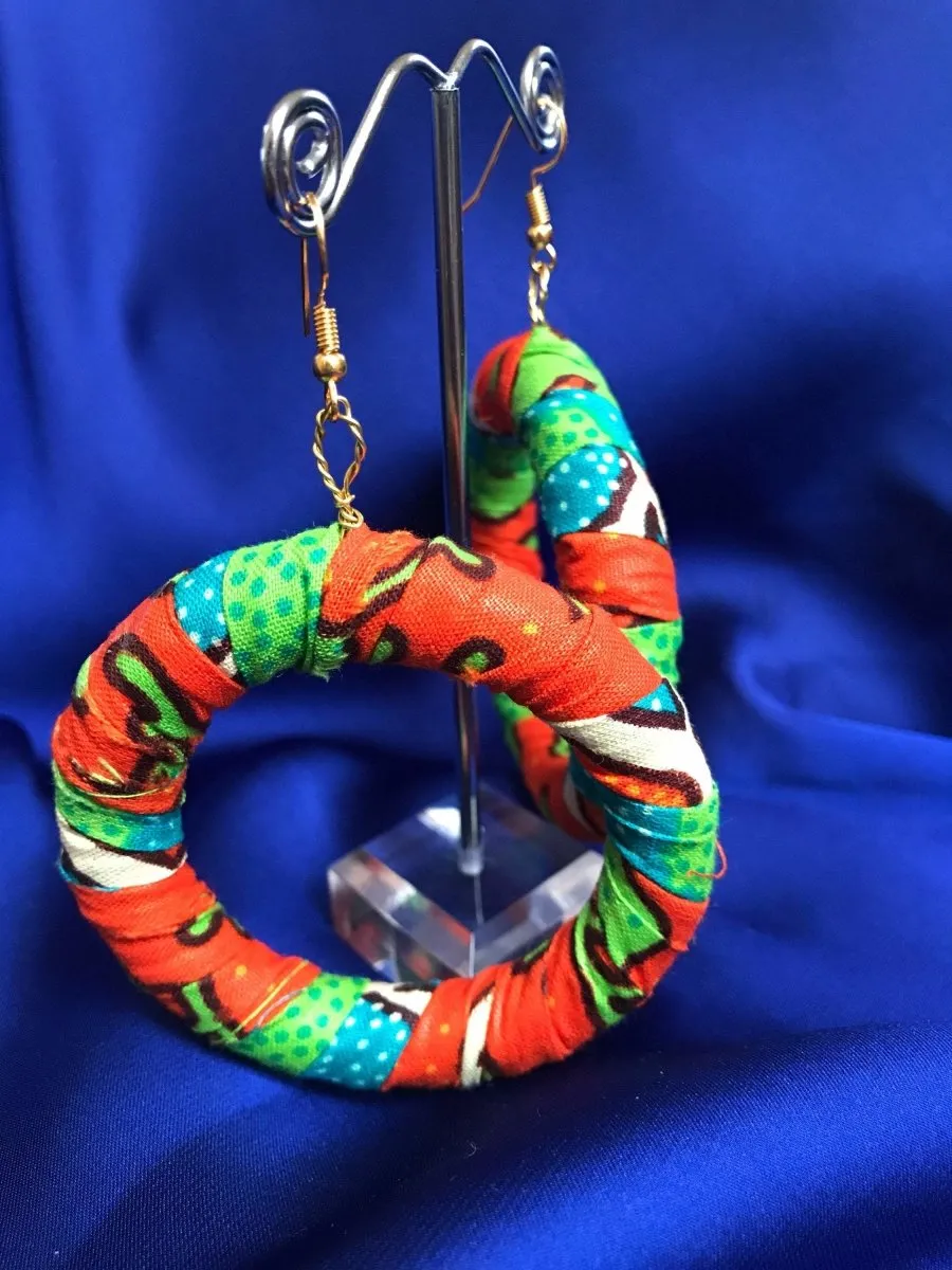 African Print Earrings in Orange Ankara Print