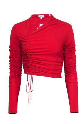 A.L.C. - Red Ruched Long Sleeve Crop Top Sz M