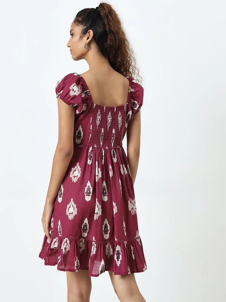 Bombay Paisley Purple Ikat-Printed A-Line Dress