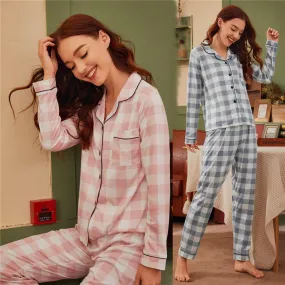 Checkered Pajama Set with Long Sleeve Shirt and Pants