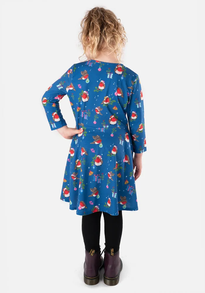 Children's Christmas Robin Print Dress (Rudy)