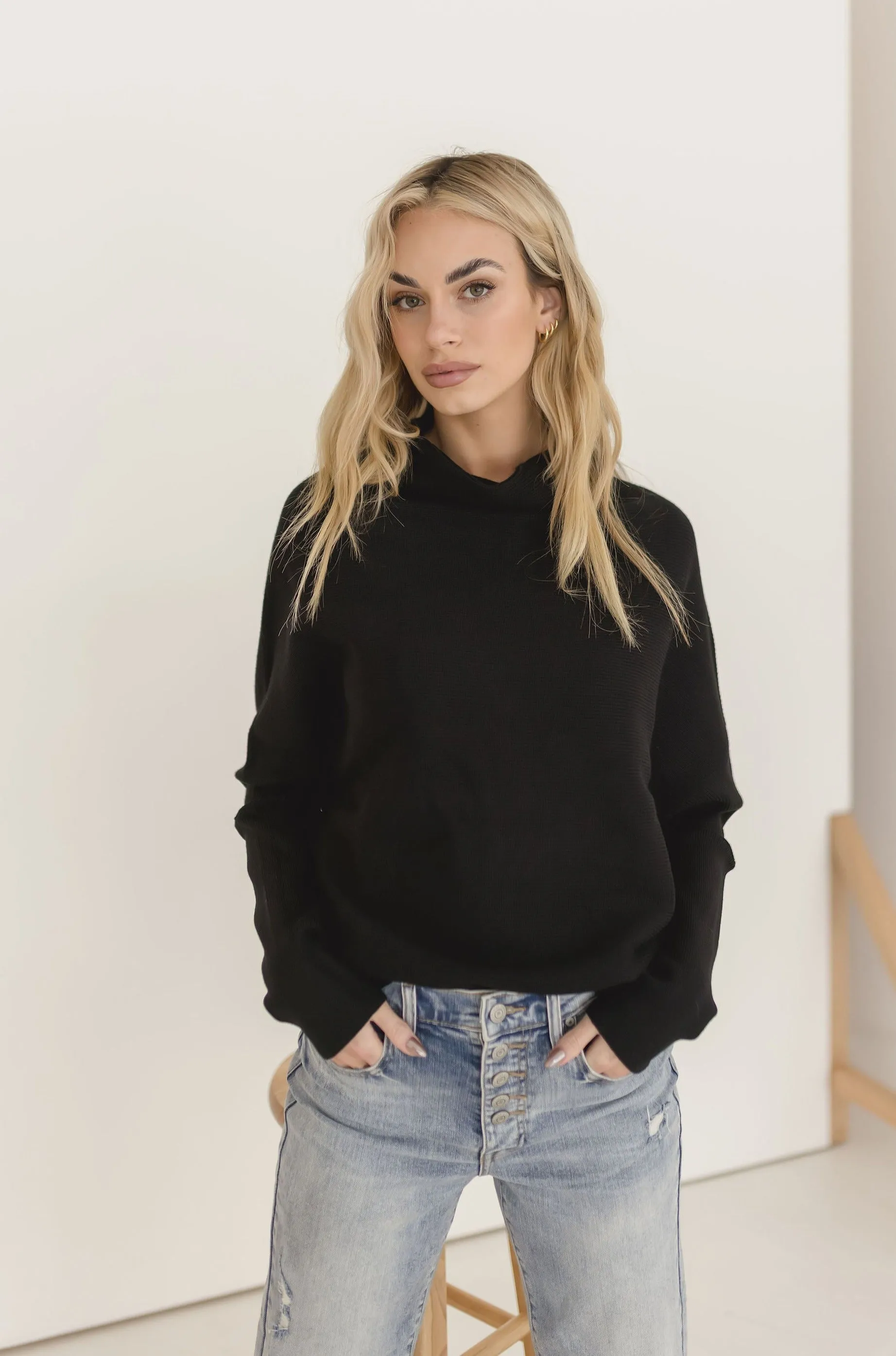 Gwen Long Sleeve Slouched Funnel Neck Sweater Black