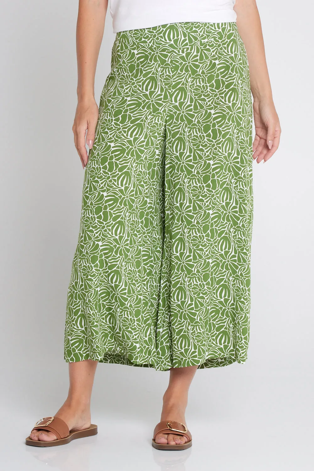 Leaves of Love Print Pants - Avocado