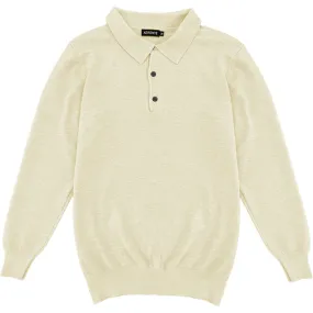 Light Cream Mens Knit Long Sleeve Sweater Polo Shirt