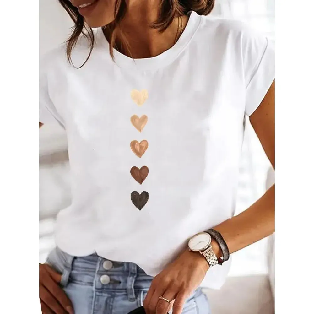 Love Heart Print Women’s Summer T-Shirt – 90s Casual Top