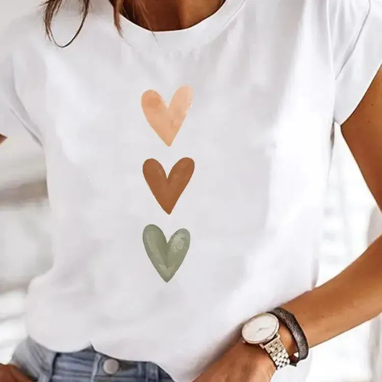 Love Heart Print Women’s Summer T-Shirt – 90s Casual Top