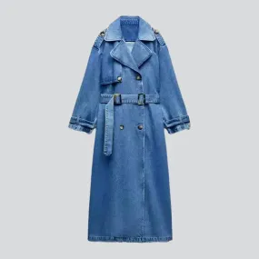 Medium wash oversized jean coat
 for women