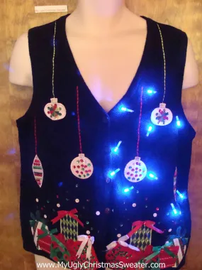 Ornaments and Bows Cute Christmas Sweater Vest with Lights