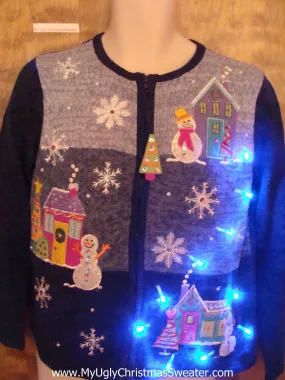 Pastel Colors Light Up Ugly Christmas Jumper with Tree Zip Pull