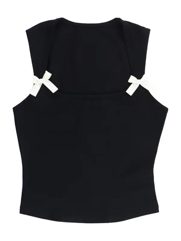 Simple Casual Versatile Vest With Bow Decorative Top