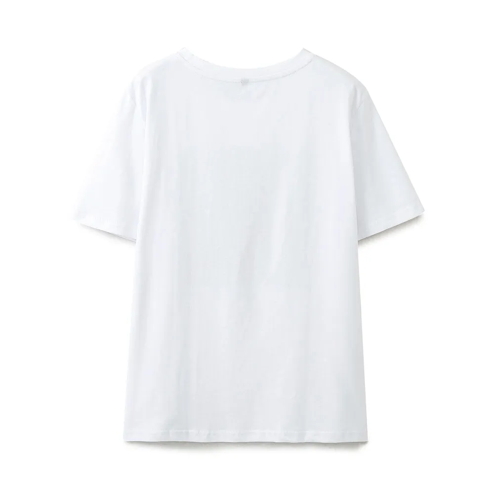 Spring Women Clothing Casual Simple White T shirt Top