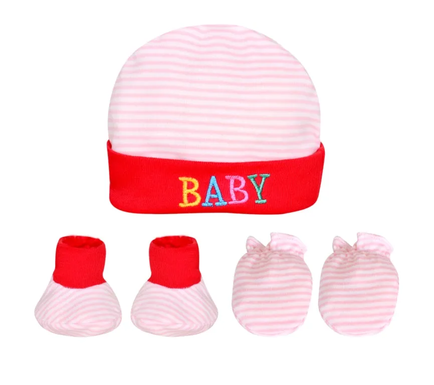 THE LITTLE LOOKERS Cotton Cap,Mitten and Booty Set for Unisex New Born Babies and Infants