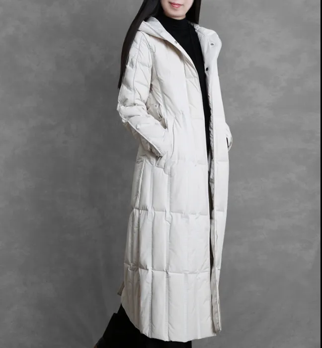 Waist Line Hooded Long Winter Duck Down Jacket Loose Down Jacket Women