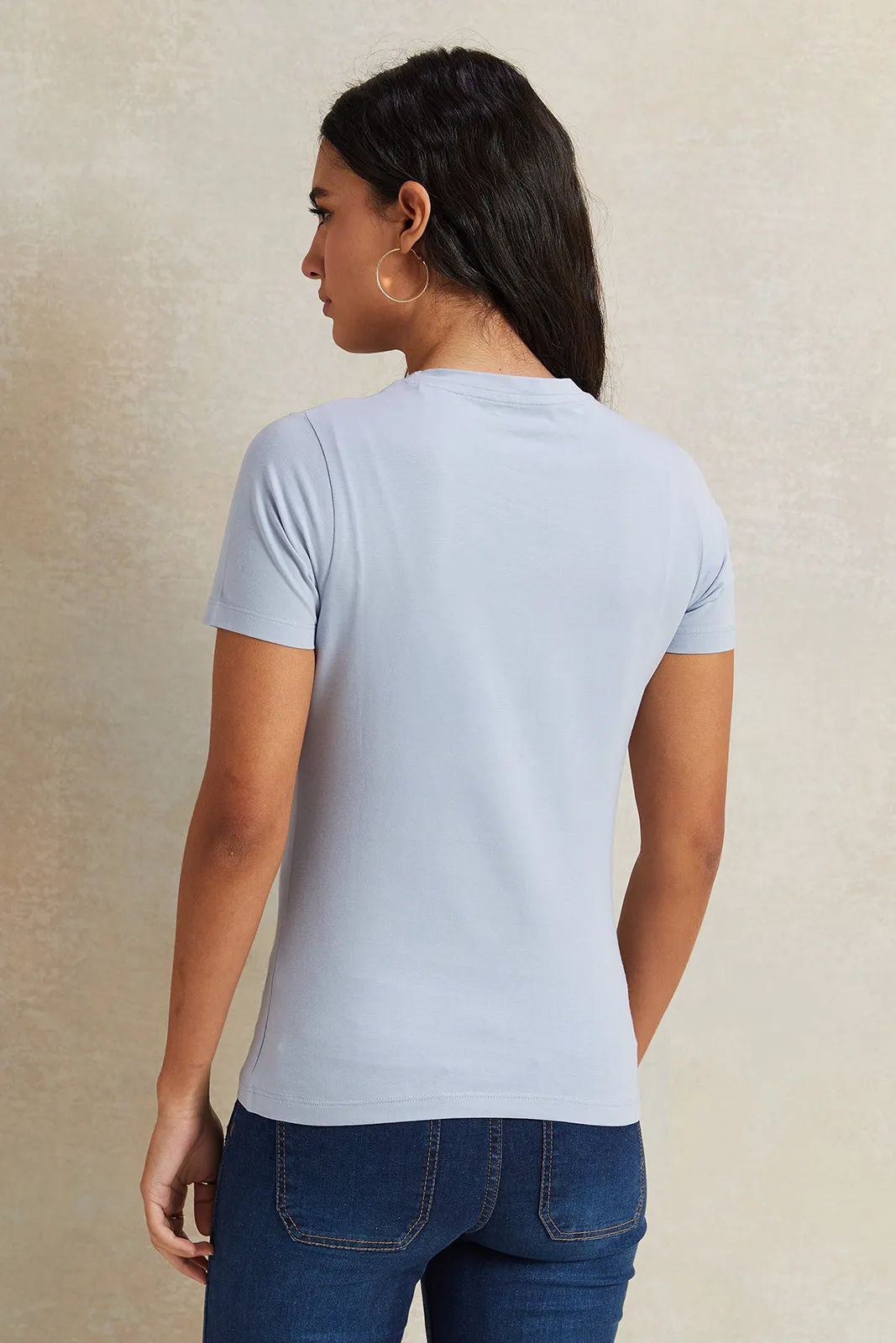 Women Blue Short Sleeve Basic T-Shirt