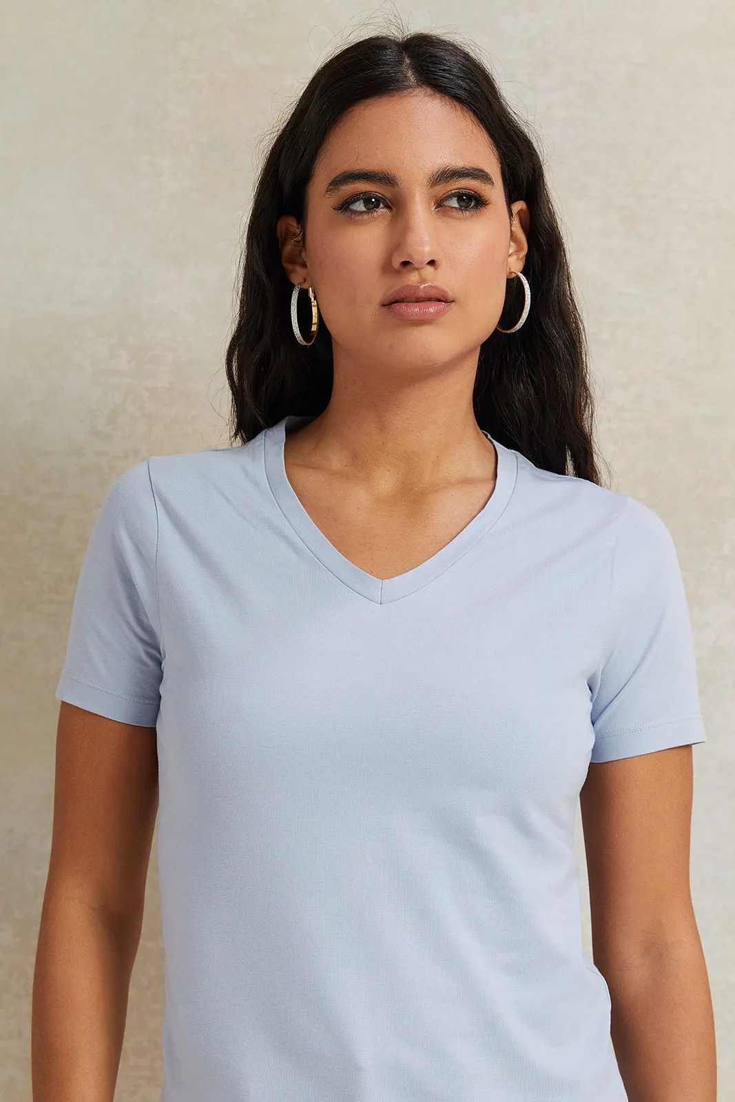 Women Blue Short Sleeve Basic T-Shirt